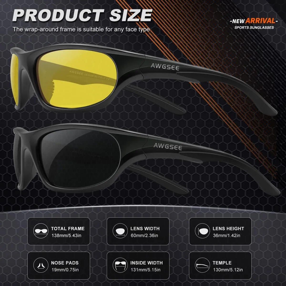 Polarized Sports Sunglasses for Men,TR90 Unbreakable Frame Sunglasses for Fishing Driving Cycling UV400 Protection