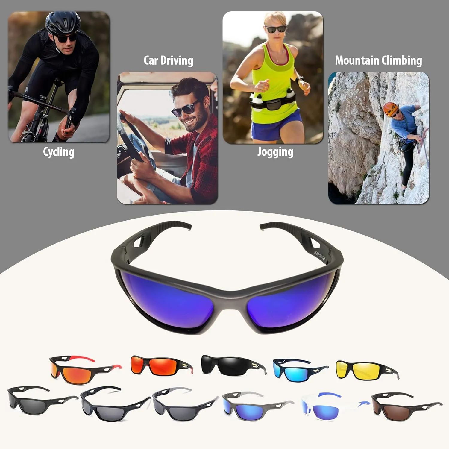 Polarized Sports Sunglasses Shatter Resistant Cycling Glasses for Men-Women UV Protection