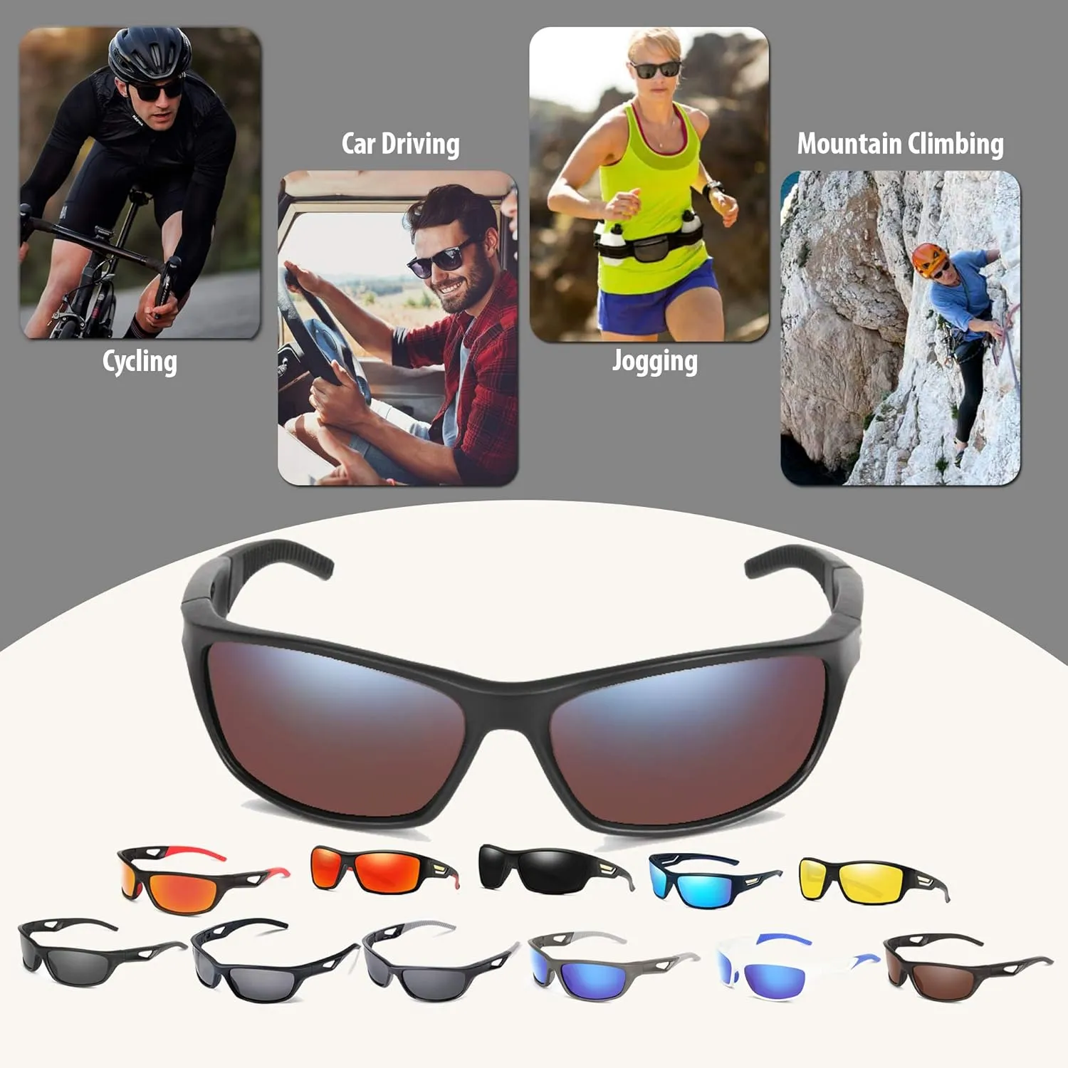 Polarized Sports Sunglasses Shatter Resistant Cycling Glasses for Men-Women UV Protection
