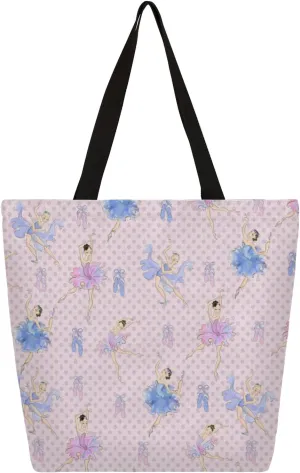 Polka Dot Ballet Large Capacity Canvas Tote Bag Stylish Handheld Shoulder Bag Reusable Shopping Bag for Work Travel Beach Trips Shopping