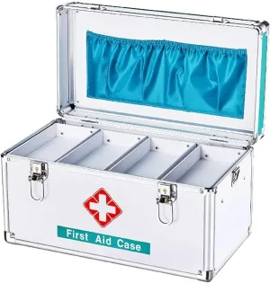 Portable Aluminum Alloy First Aid Box, Large Capacity Medicine Chest with Shoulder Strap for Home, Car, Travel, Camping, Office - Waterproof & Secure(35x20x22cm)