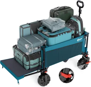 PORTAL 300L Large Capacity Foldable Wagon with Tailgate, 325LB Heavy-Duty Collapsible Utility Cart, All-Terrain Wheels & Brakes, Oversized Garden Wagon for Camping, Groceries, Sports, and Pets