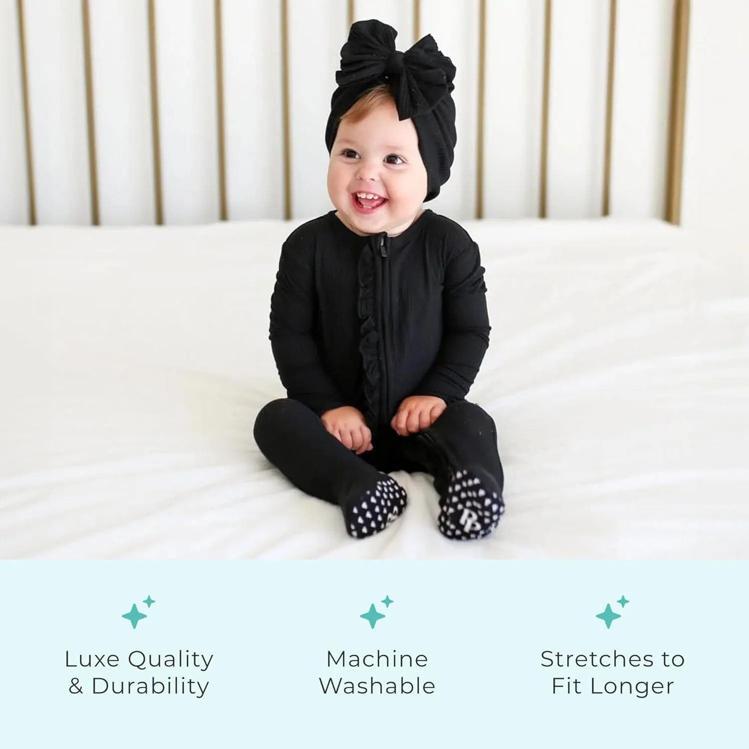 Posh Peanut Footie Pajamas for Baby Girls – Sleepers in Viscose from Bamboo with 2-Way Zipper & Ruffle Trim