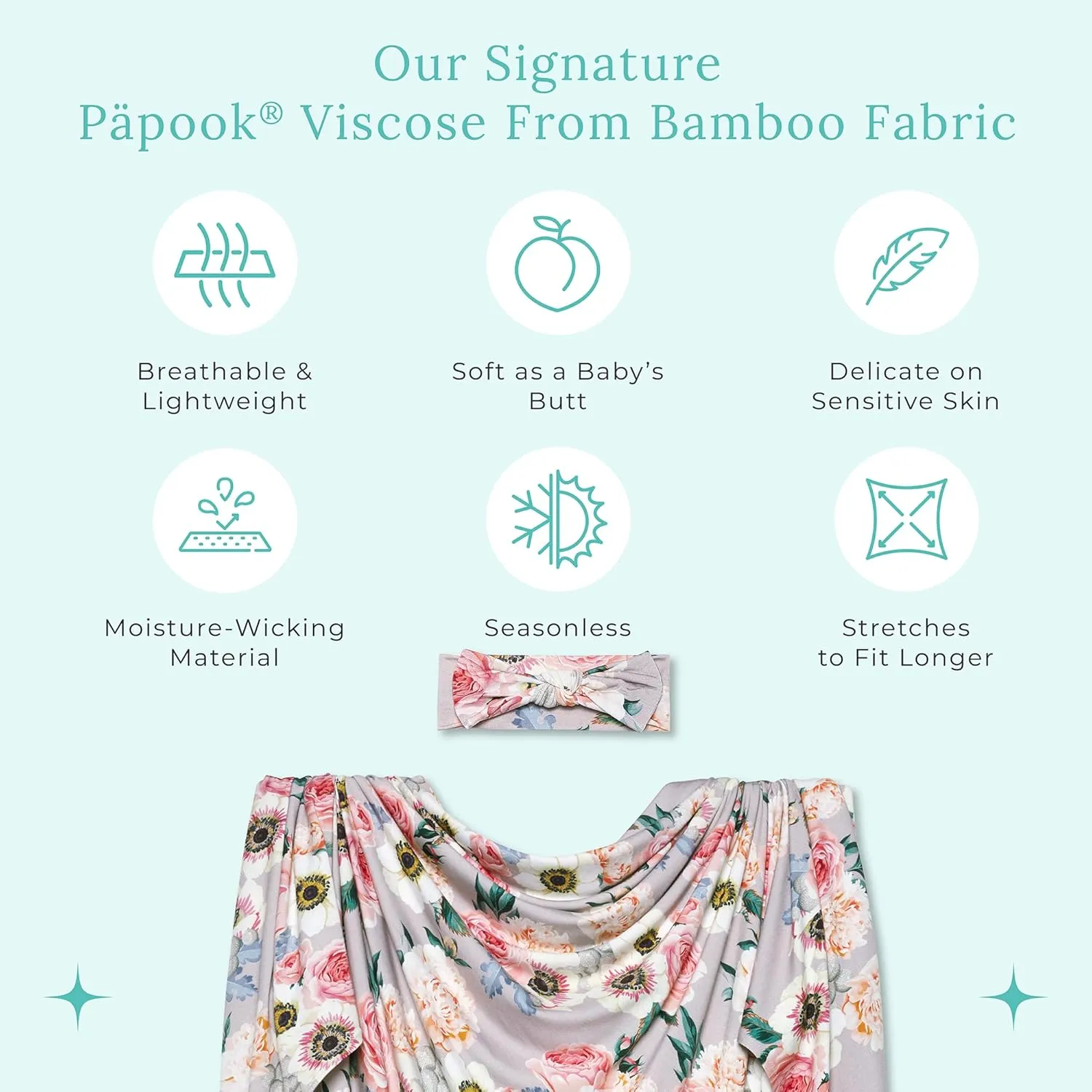 Posh Peanut Swaddle Blanket & Headband Set – Viscose from Bamboo Stretchy Baby Swaddle for Newborn Girls, Receiving Blanket or Nursing Cover