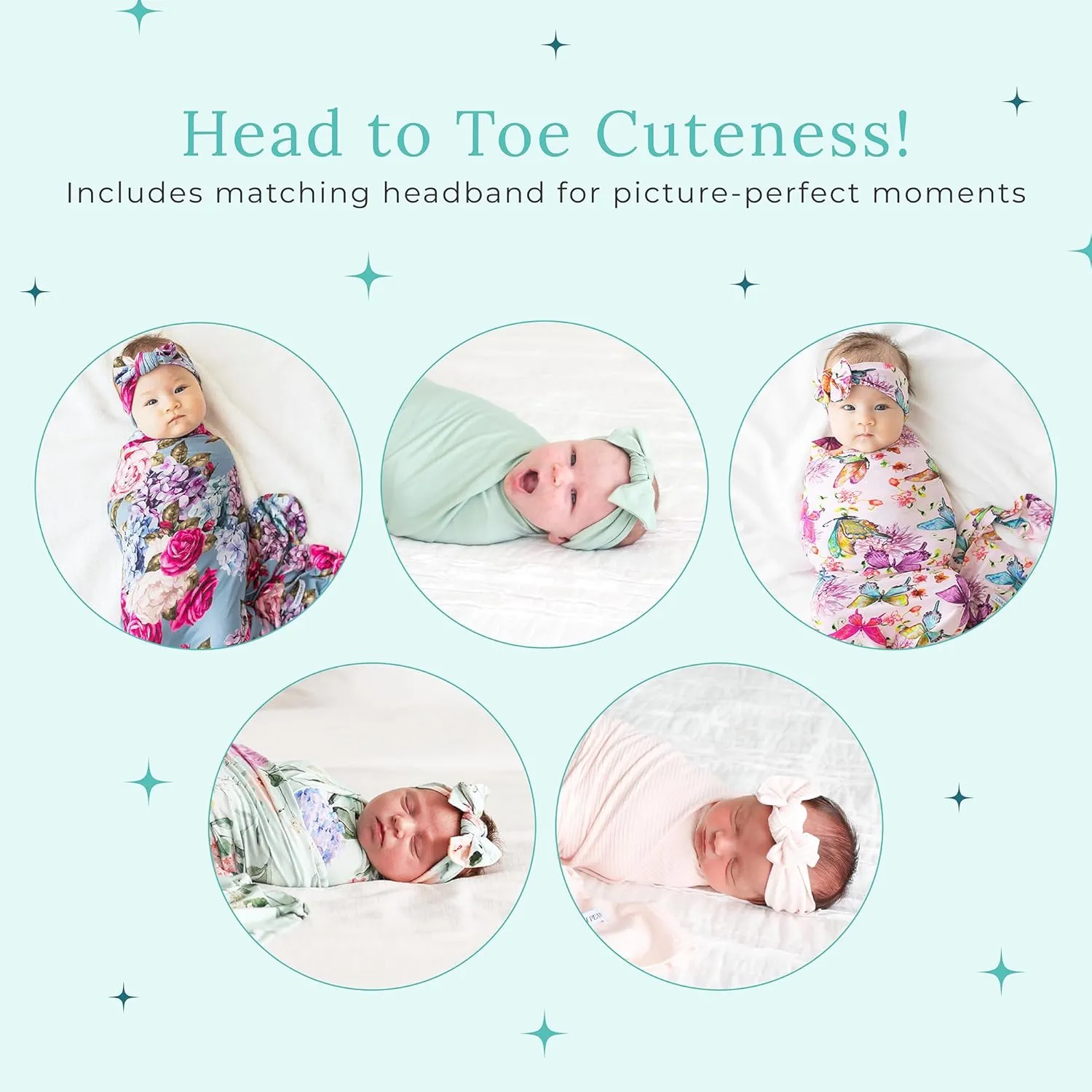 Posh Peanut Swaddle Blanket & Headband Set – Viscose from Bamboo Stretchy Baby Swaddle for Newborn Girls, Receiving Blanket or Nursing Cover