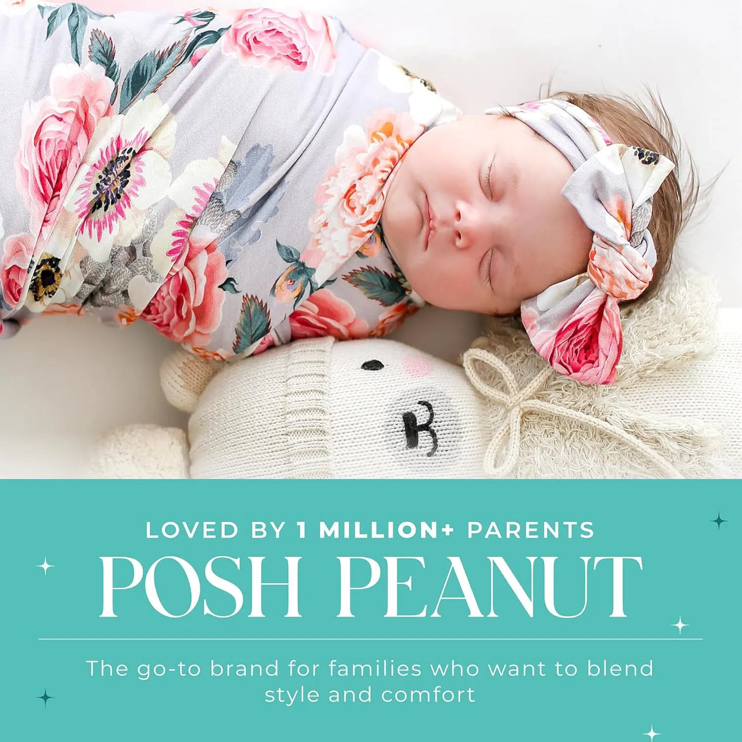 Posh Peanut Swaddle Blanket & Headband Set – Viscose from Bamboo Stretchy Baby Swaddle for Newborn Girls, Receiving Blanket or Nursing Cover