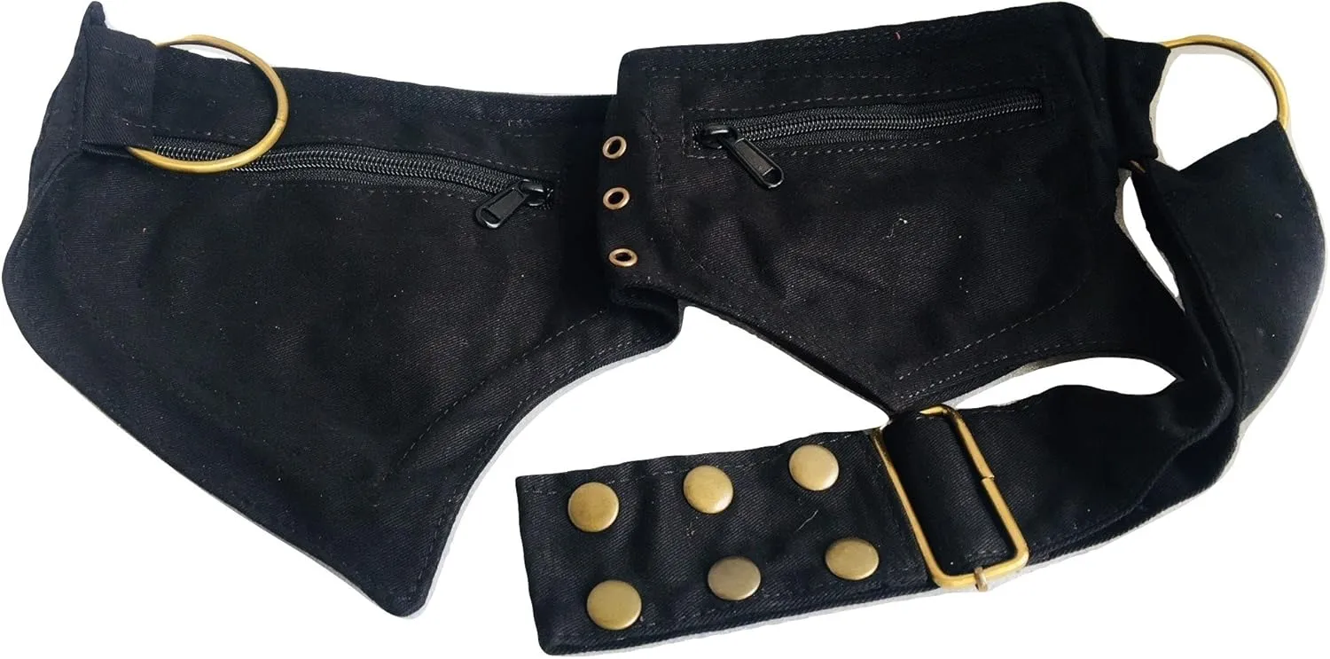 Practical Fannypack Cotton Waistbag packs Travel Utility Running Belt Black fashion Gift for Men Women Money Bag Sports Bum bag Workout Travelling (Style-01, Black)