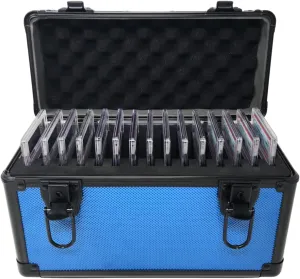 Precision Metal Slab Case – Holds 15 Graded Sports and Trading Cards – Durable Aluminum Storage Box for PSA, BGS, CGC Slabs – X-15 Blue