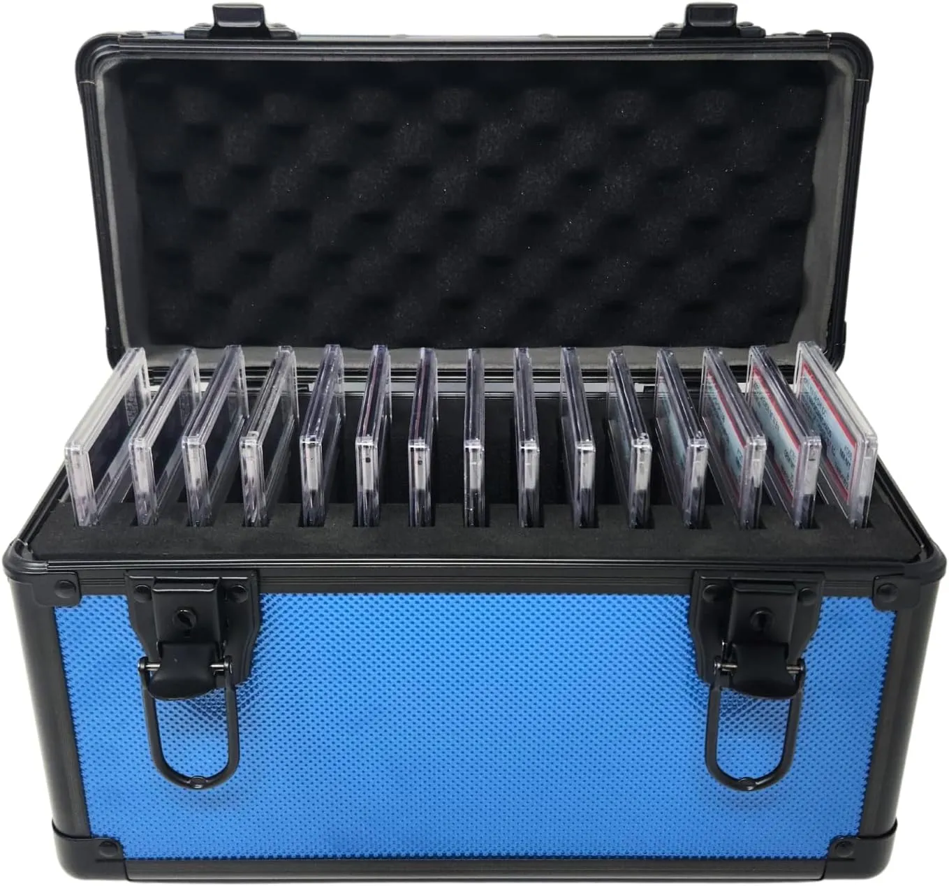 Precision Metal Slab Case – Holds 15 Graded Sports and Trading Cards – Durable Aluminum Storage Box for PSA, BGS, CGC Slabs – X-15 Blue