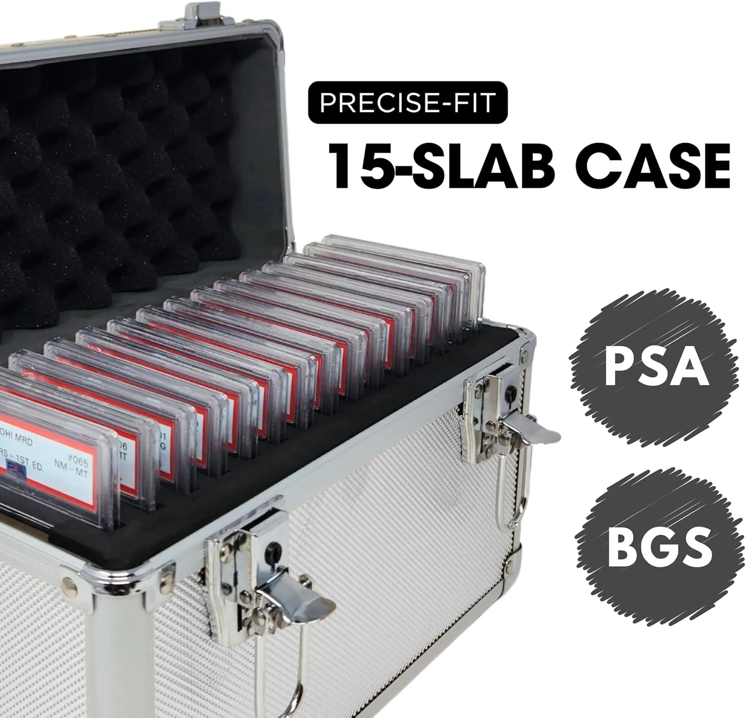 Precision Metal Slab Case – Holds 15 Graded Sports and Trading Cards – Durable Aluminum Storage Box for PSA, BGS, CGC Slabs – X-15 Silver