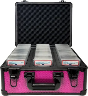 Precision Metal Slab Case – Holds 45 Graded Sports and Trading Cards – Durable Aluminum Storage Box for PSA, BGS, CGC Slabs – XL-45 Pink