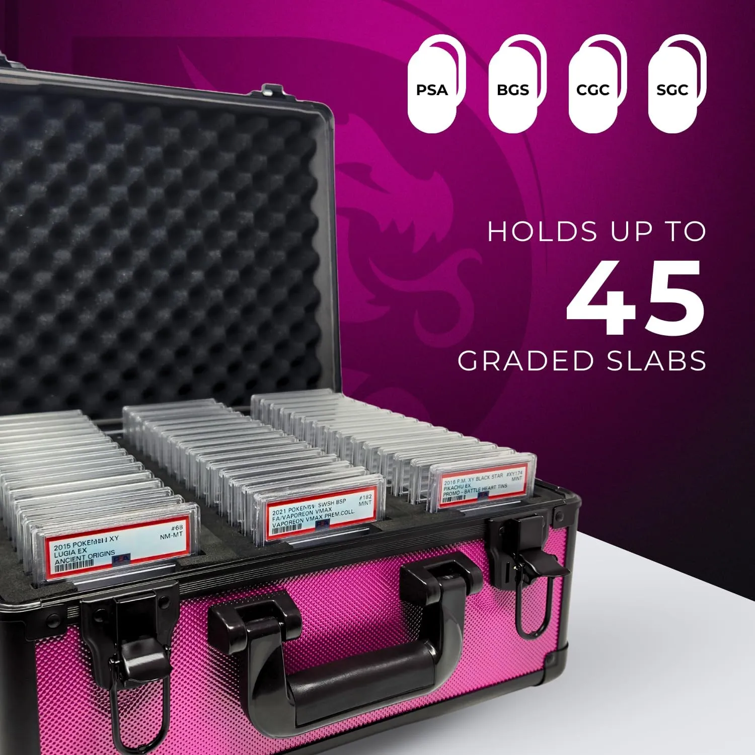 Precision Metal Slab Case – Holds 45 Graded Sports and Trading Cards – Durable Aluminum Storage Box for PSA, BGS, CGC Slabs – XL-45 Pink