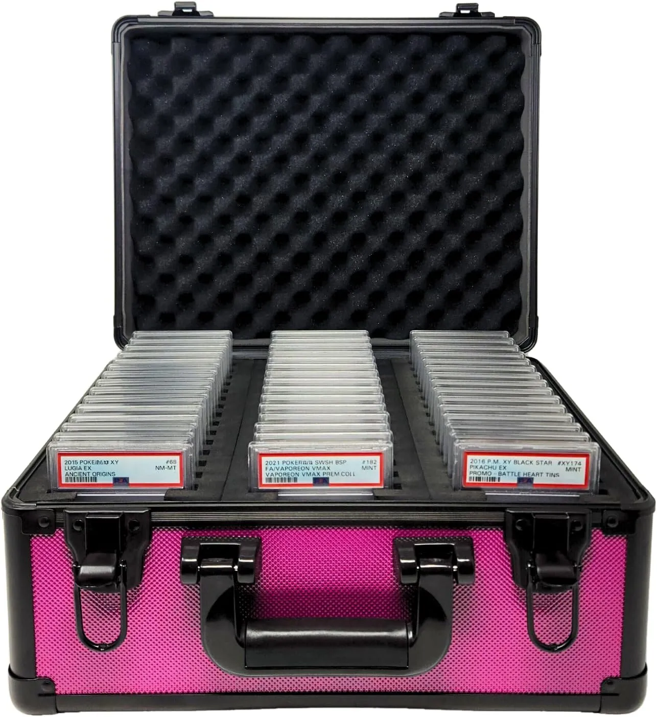 Precision Metal Slab Case – Holds 45 Graded Sports and Trading Cards – Durable Aluminum Storage Box for PSA, BGS, CGC Slabs – XL-45 Pink