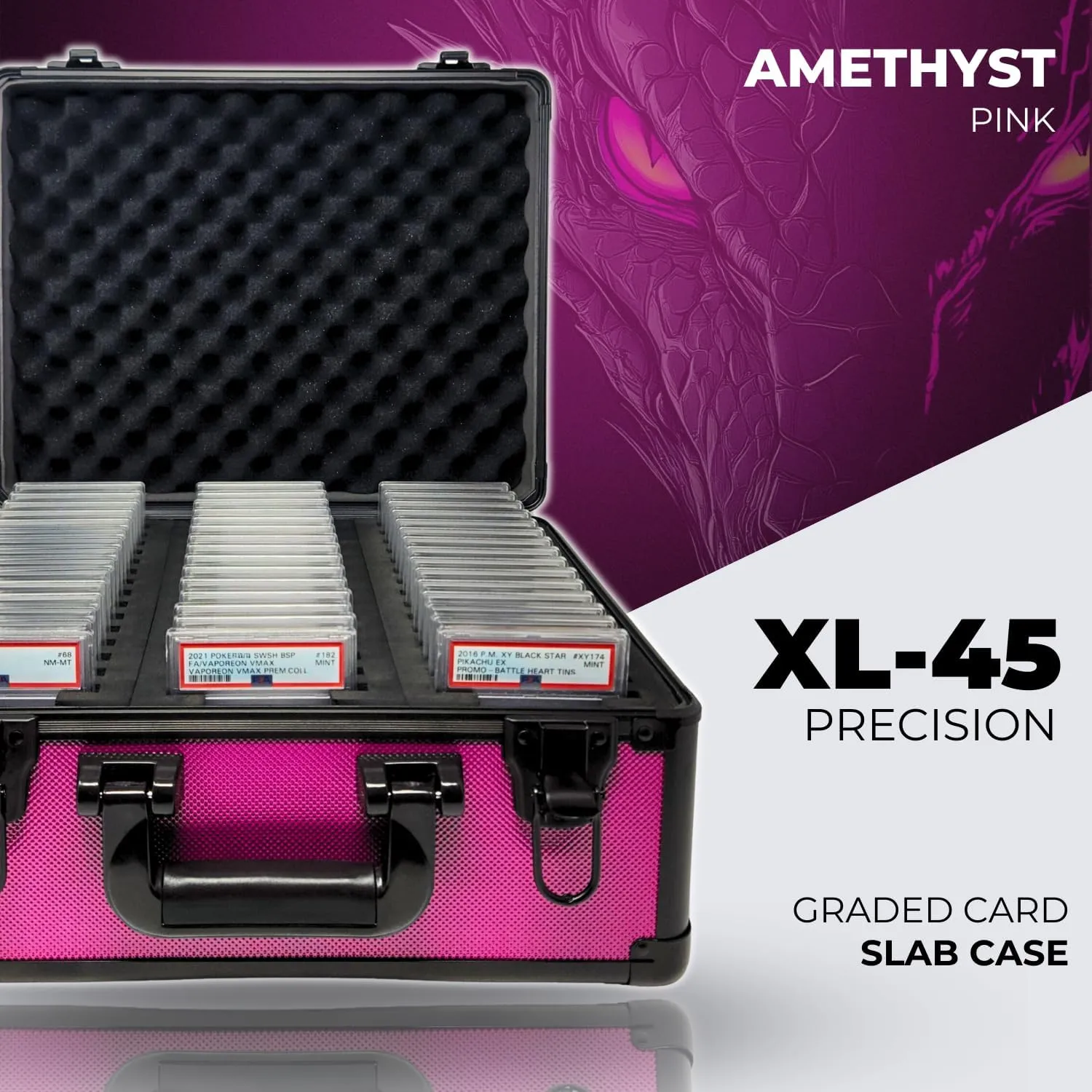 Precision Metal Slab Case – Holds 45 Graded Sports and Trading Cards – Durable Aluminum Storage Box for PSA, BGS, CGC Slabs – XL-45 Pink