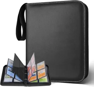 Premium Black 4 Pocket Baseball Card Binder 400Double Sided Pocket PU Collection Binder with Acid-Free Sleeves - Waterproof, Rugged, Small Size,Large Capacity - Ideal for Sports Cards,Pokemon,and More