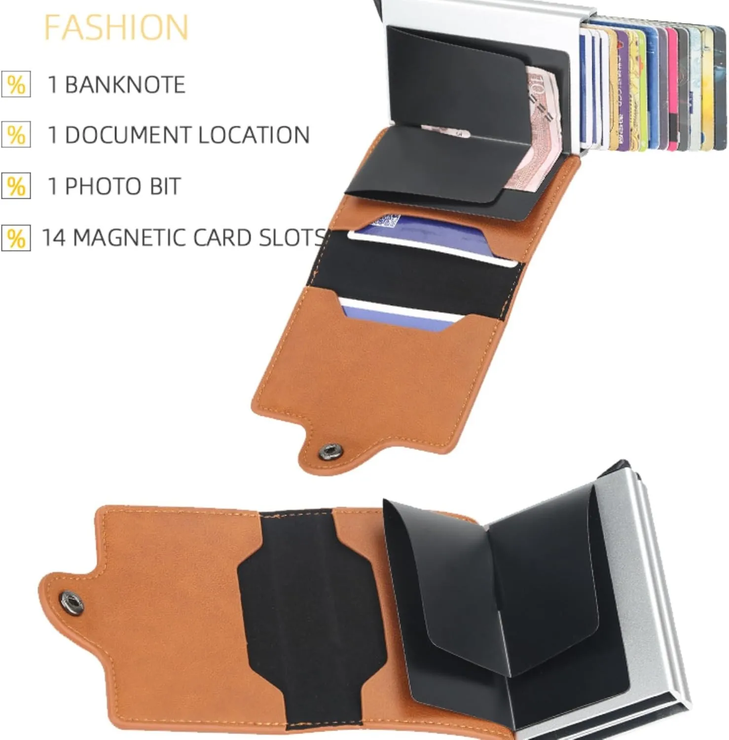 Premium RFID Blocking Wallet, Pop Up Card Case, Men's or Ladies' Credit card wallet，Aluminum Card Holder，Minimalism，9-14 Card Capacity | Cash Slot