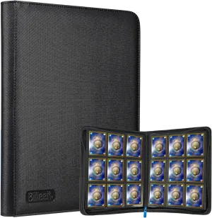 Premium Zipper Trading Card Binder Compatible with Sport Card, 9 Pocket 540 Side-Loading Slots Card Album Holder, Ringless Game Trading Card Protective Organize Folder, BLACK