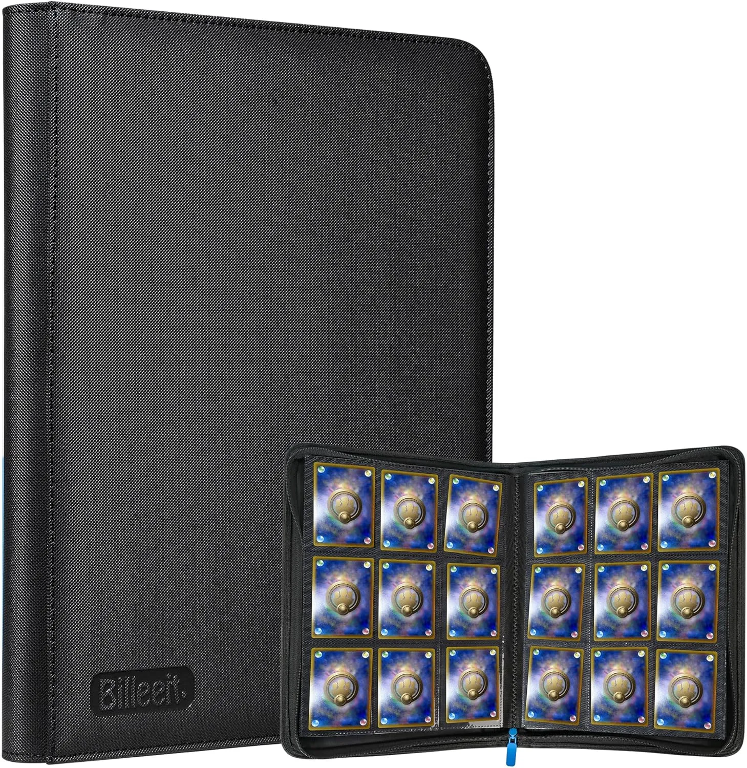 Premium Zipper Trading Card Binder Compatible with Sport Card, 9 Pocket 540 Side-Loading Slots Card Album Holder, Ringless Game Trading Card Protective Organize Folder, BLACK