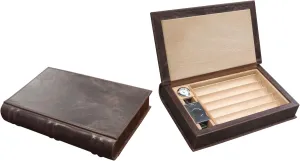 Prestige Import Group - The Novelist Leather Book Travel Cigar Humidor - Holds 5 to 10 - Color: Brown
