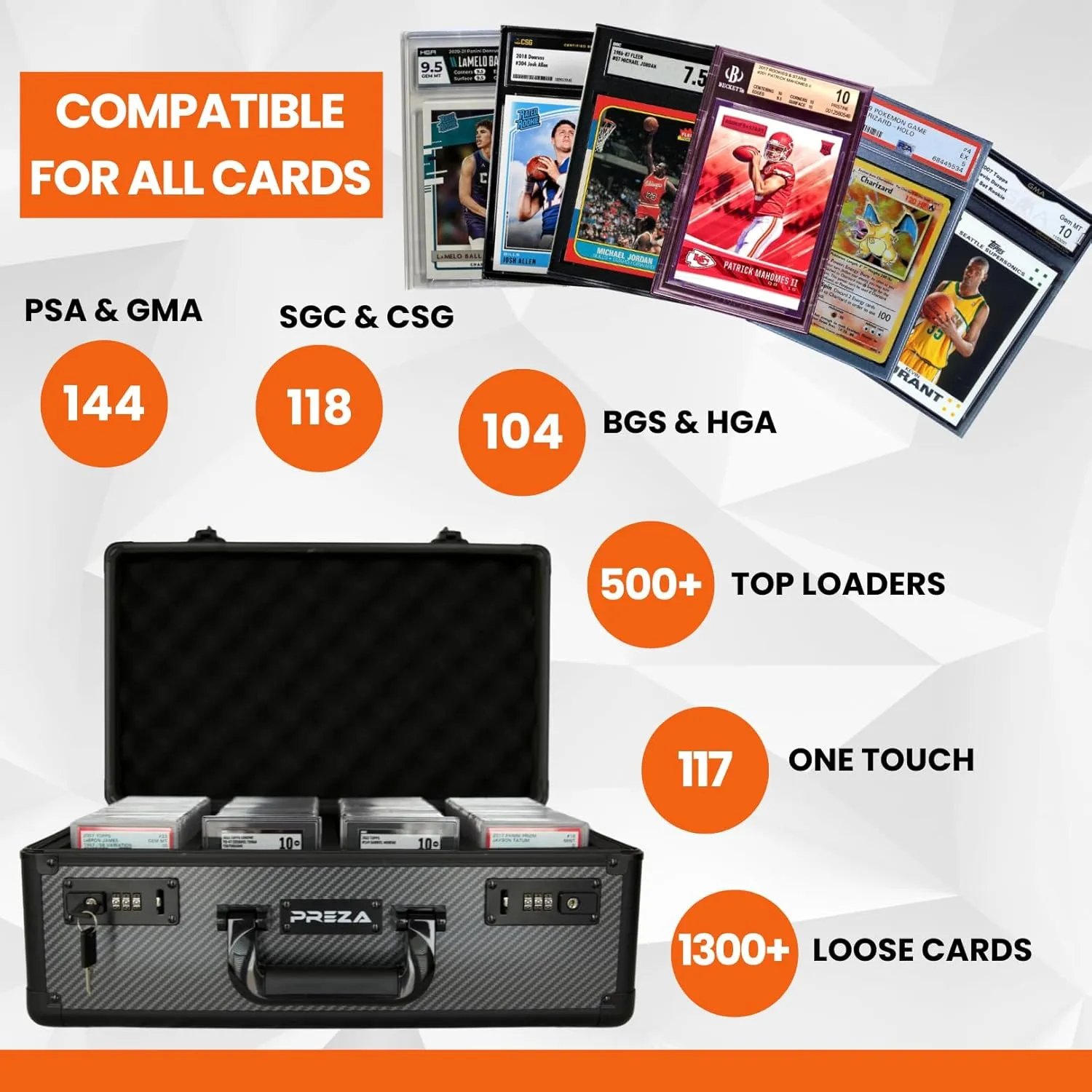 PREZA Graded Card Case - Slab Case for Graded Slabs - Premium Trading Card Storage Box with Upgraded Combination and Key Lock (X-Large)