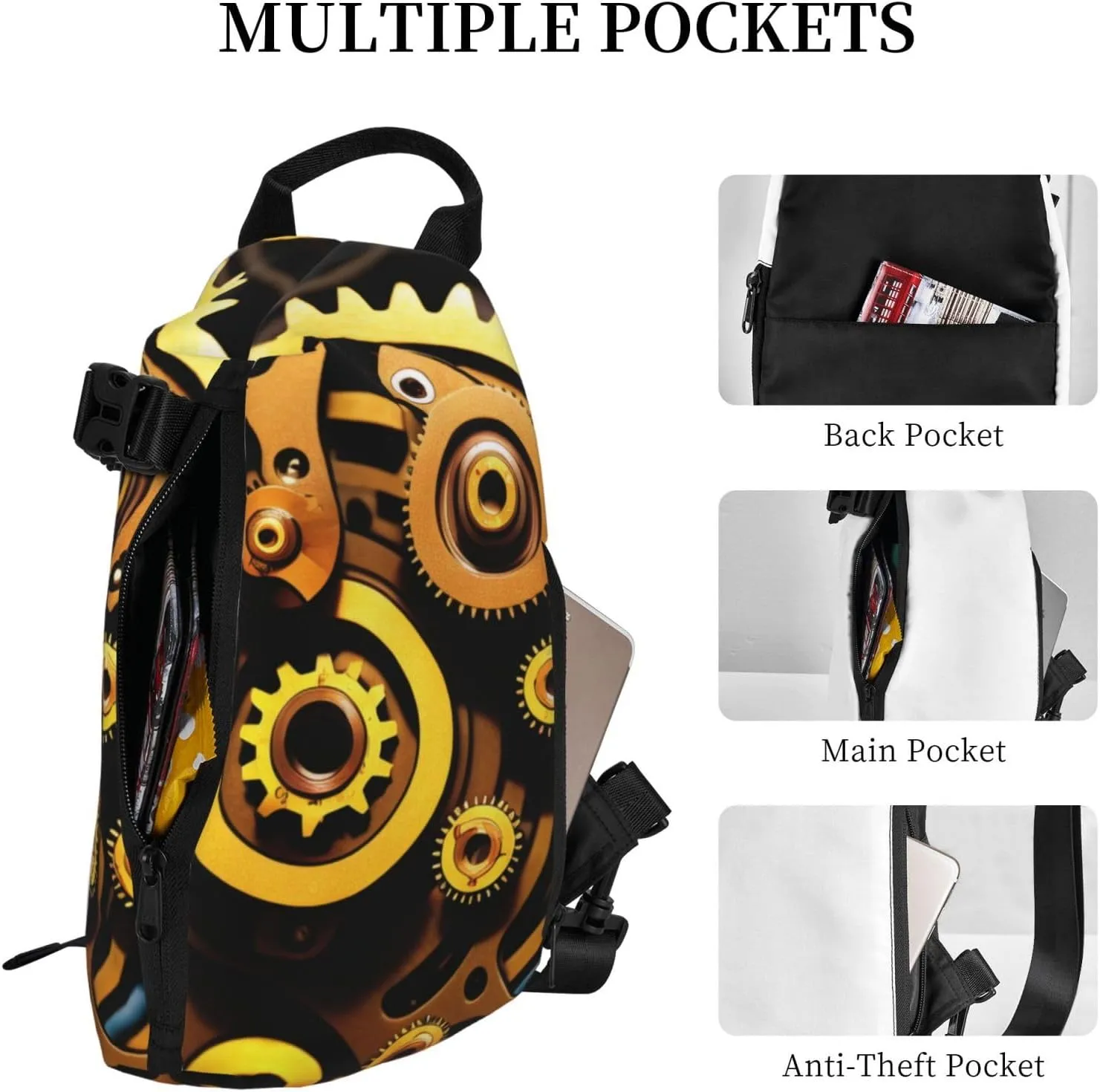 Print Flowers Sling Bags Crossbody Sling Backpack Travel Hiking Daypack Chest Bag For Man And Women
