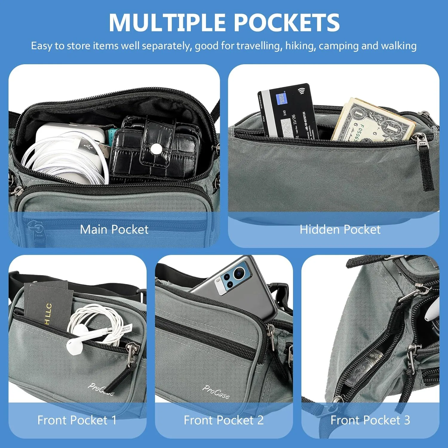ProCase Fanny Pack Waist Packs for Men Women, Waist Bag Hip Pack for Travel Hiking Running Outdoor Sports