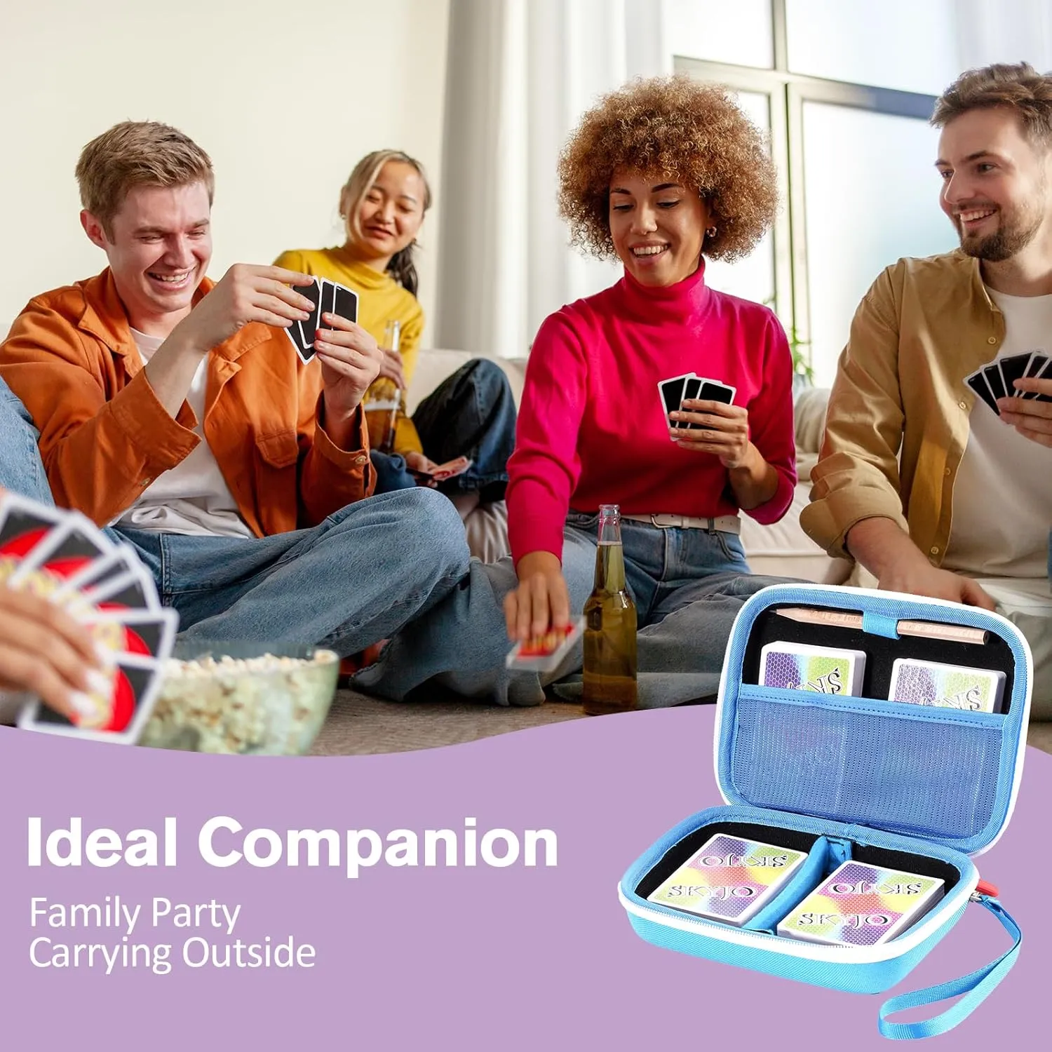 ProCase Hard Playing Card Game Carrying Case, Travel Storage Box Holds 300  Trading Cards, Bag Holder for Classic Board Game UNO, Five Crowns，SKYJO, PlayMonster and More (Case Only) -Blue