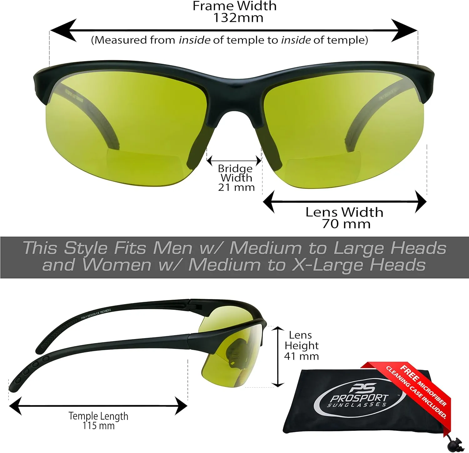 proSPORT BIFOCAL Sunglasses Readers Tinted Mens Womens High Definition Amber Yellow Smoke  1.50  1.75  2.00  2.25  2.50