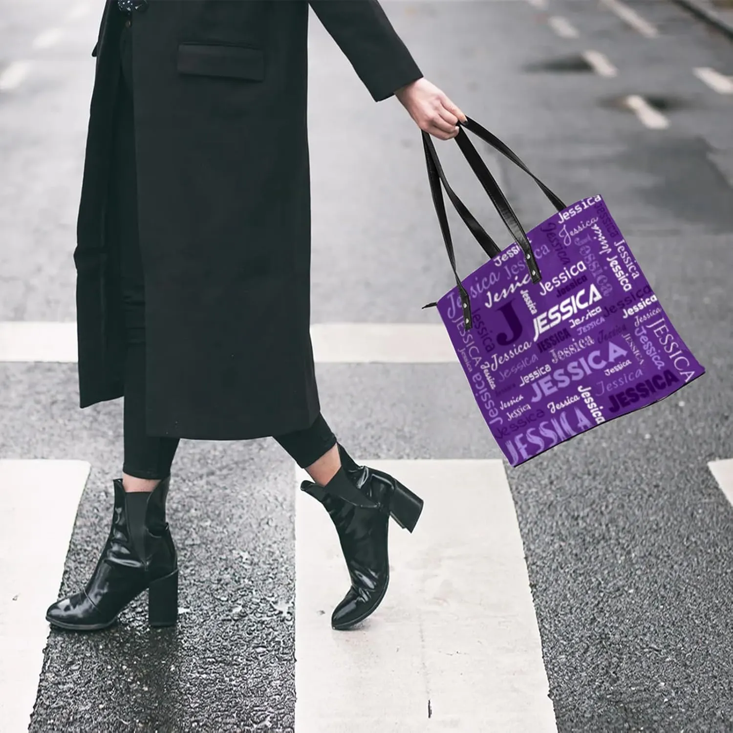 PU Leather Custom Tote Bag for Women, Personalized Initial Shoulder Beach Bags Customized Handles Bag