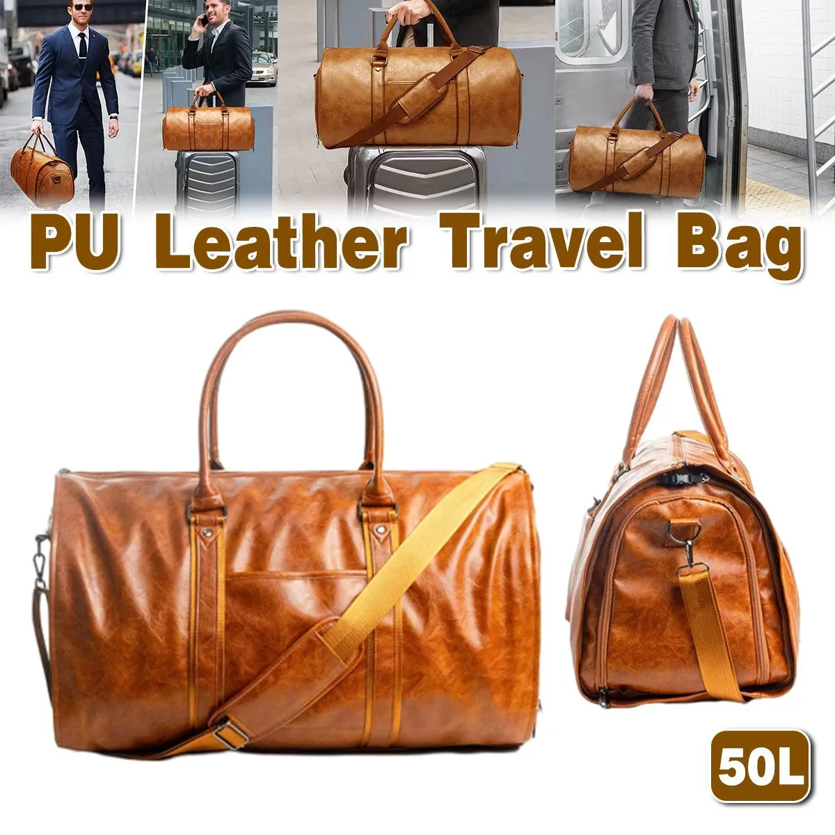 PU Leather Travel Duffel Bag Men Weekend Overnight Luggage Bag for Travel Sports