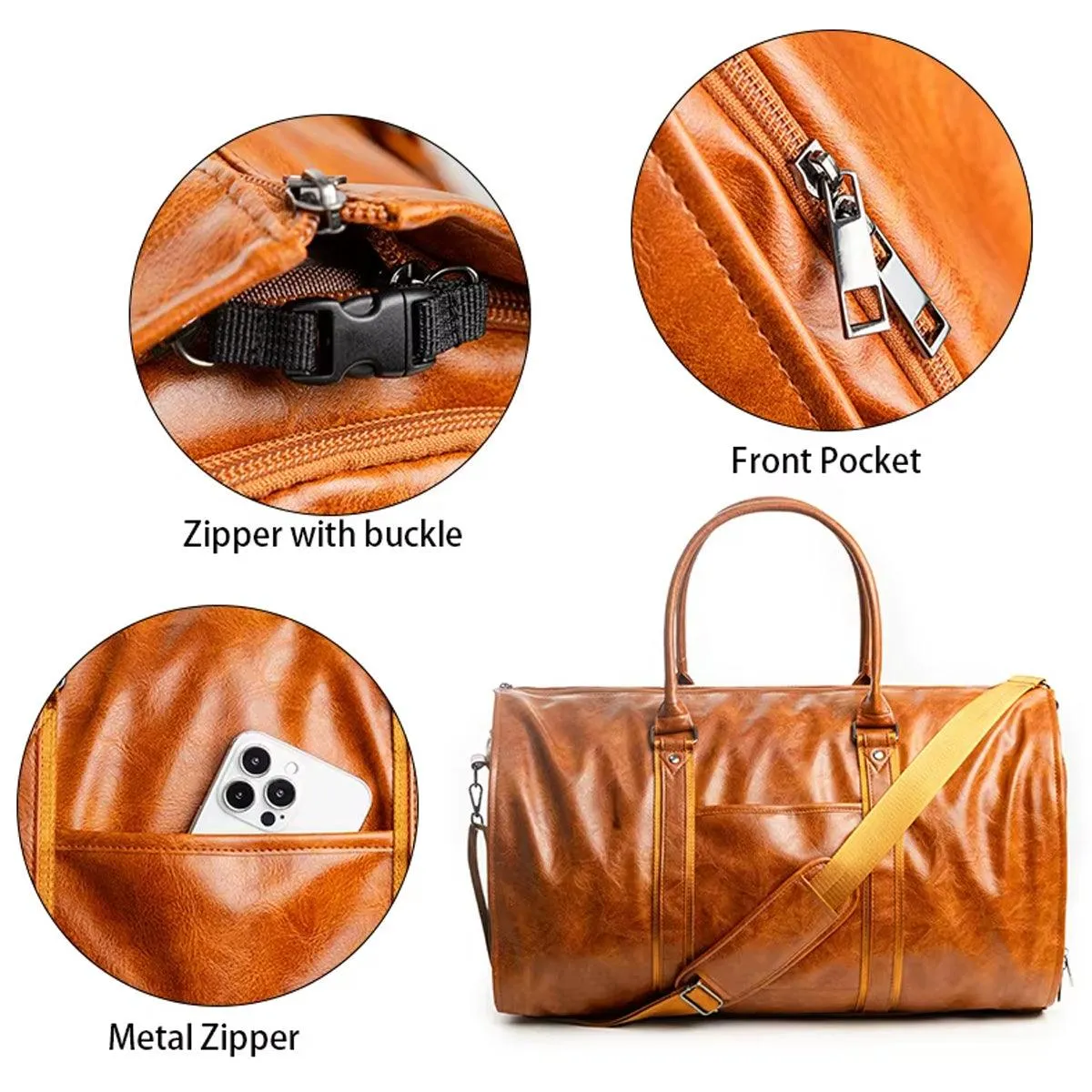 PU Leather Travel Duffel Bag Men Weekend Overnight Luggage Bag for Travel Sports