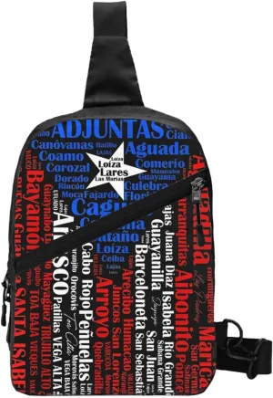 Puerto Rican Flag Towns Cities Of Puerto Rico Portable Crossbody Bag Foldable Sling Bags Sports Gym Chest Daypack Reusable Shoulder Backpack Casual Diagonally Rucksack Fanny Packs