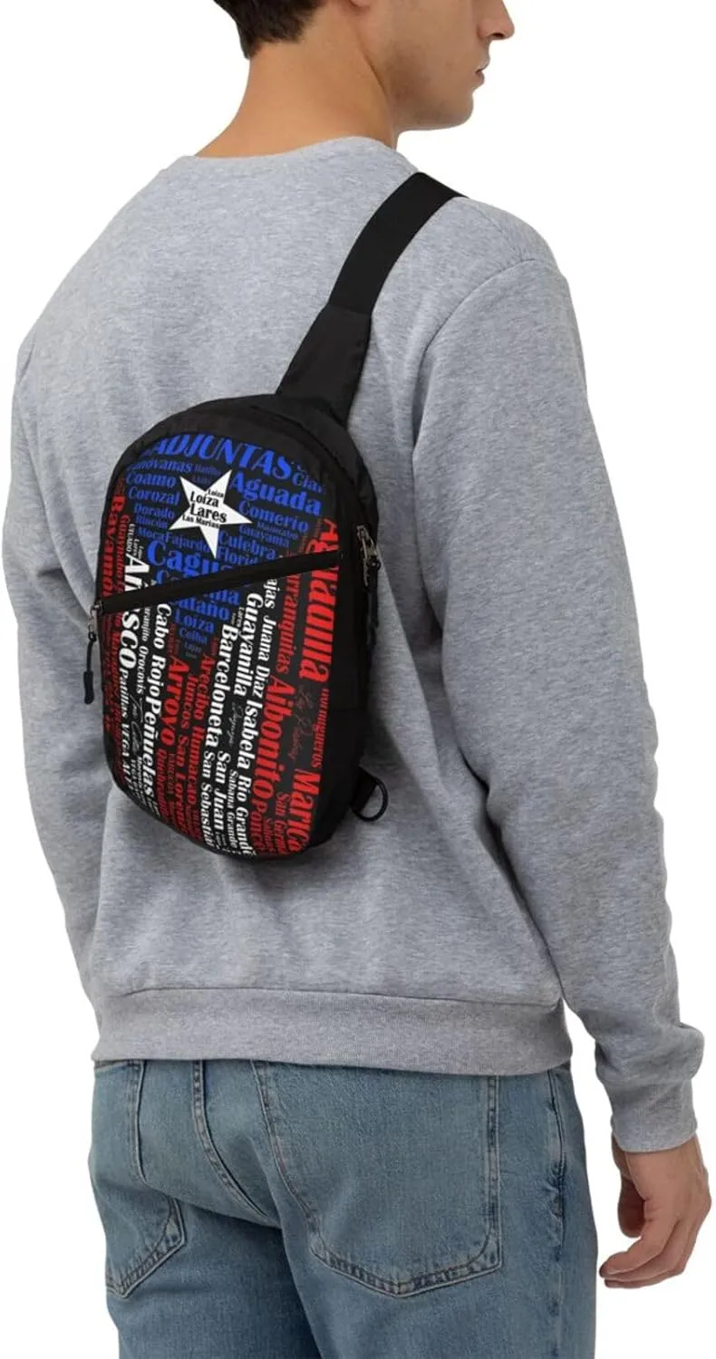 Puerto Rican Flag Towns Cities Of Puerto Rico Portable Crossbody Bag Foldable Sling Bags Sports Gym Chest Daypack Reusable Shoulder Backpack Casual Diagonally Rucksack Fanny Packs