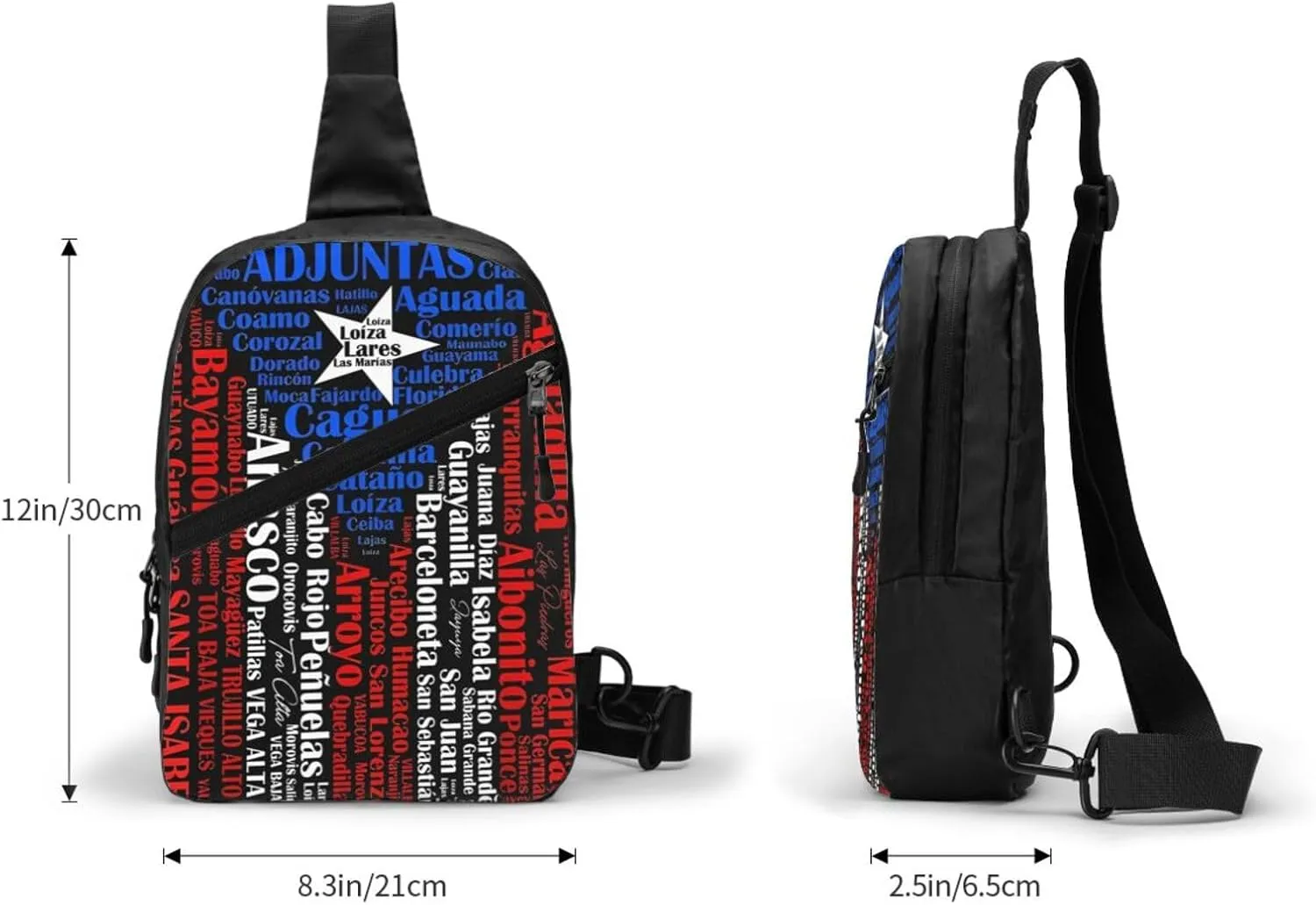 Puerto Rican Flag Towns Cities Of Puerto Rico Portable Crossbody Bag Foldable Sling Bags Sports Gym Chest Daypack Reusable Shoulder Backpack Casual Diagonally Rucksack Fanny Packs
