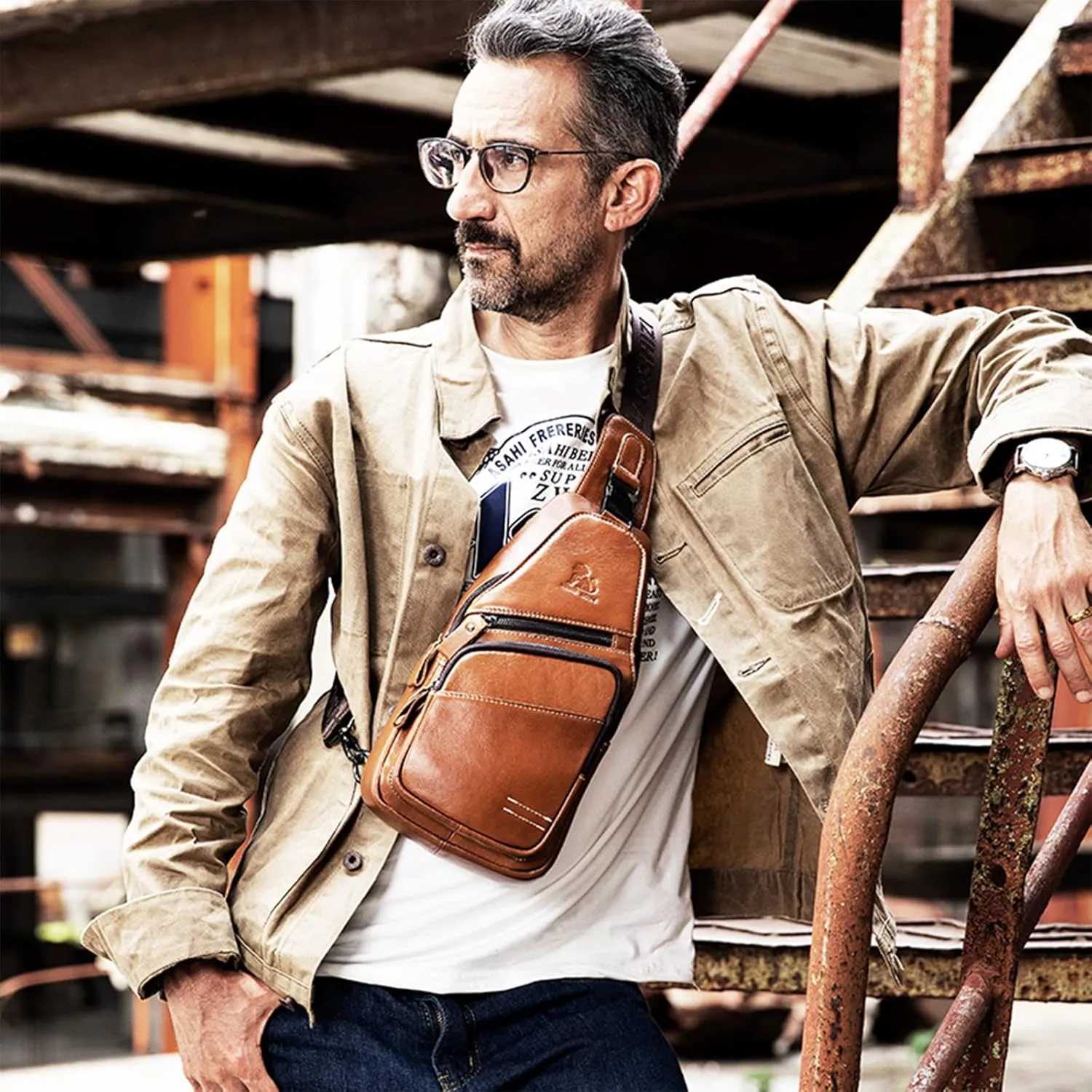 Pundarika Leather Sling Bag for Men - Crossbody, Casual Shoulder Bag. Multi-Functional: Chest Bag, Travel & Hiking Backpack - Brown