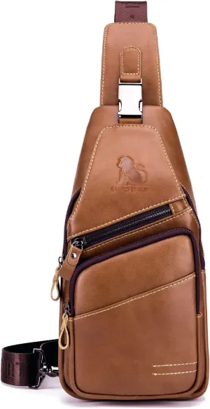 Pundarika Leather Sling Bag for Men - Crossbody, Casual Shoulder Bag. Multi-Functional: Chest Bag, Travel & Hiking Backpack - Brown