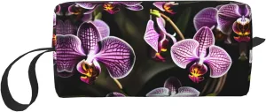 Purple orchids print print Multi-Purpose Cosmetic Bag with Zipper Canvas Makeup Bag, Travel Toiletry Pouch, Pencil Bag