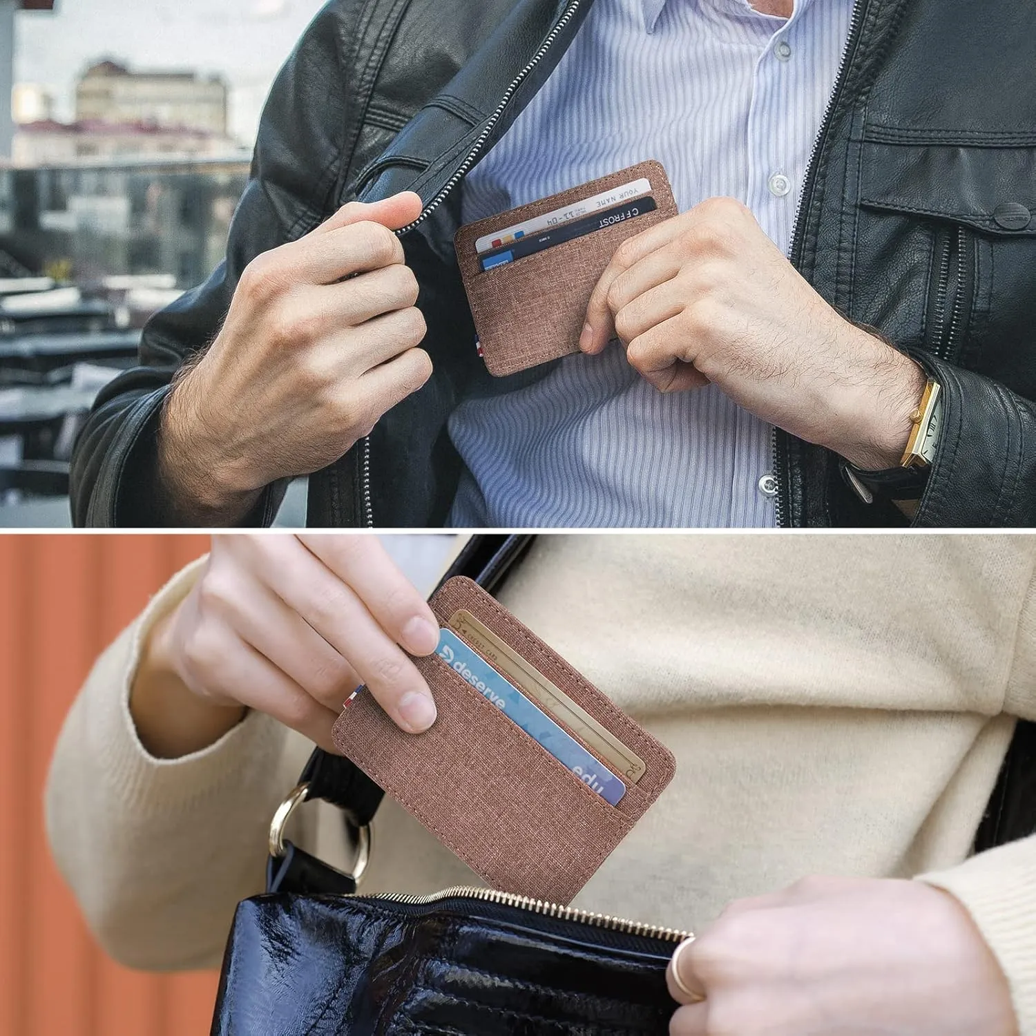 Qbool Mens Front Pocket Wallet Slim Minimalist with RFID Blocking Cash Slot Credit Card Holder (Z-Brown)
