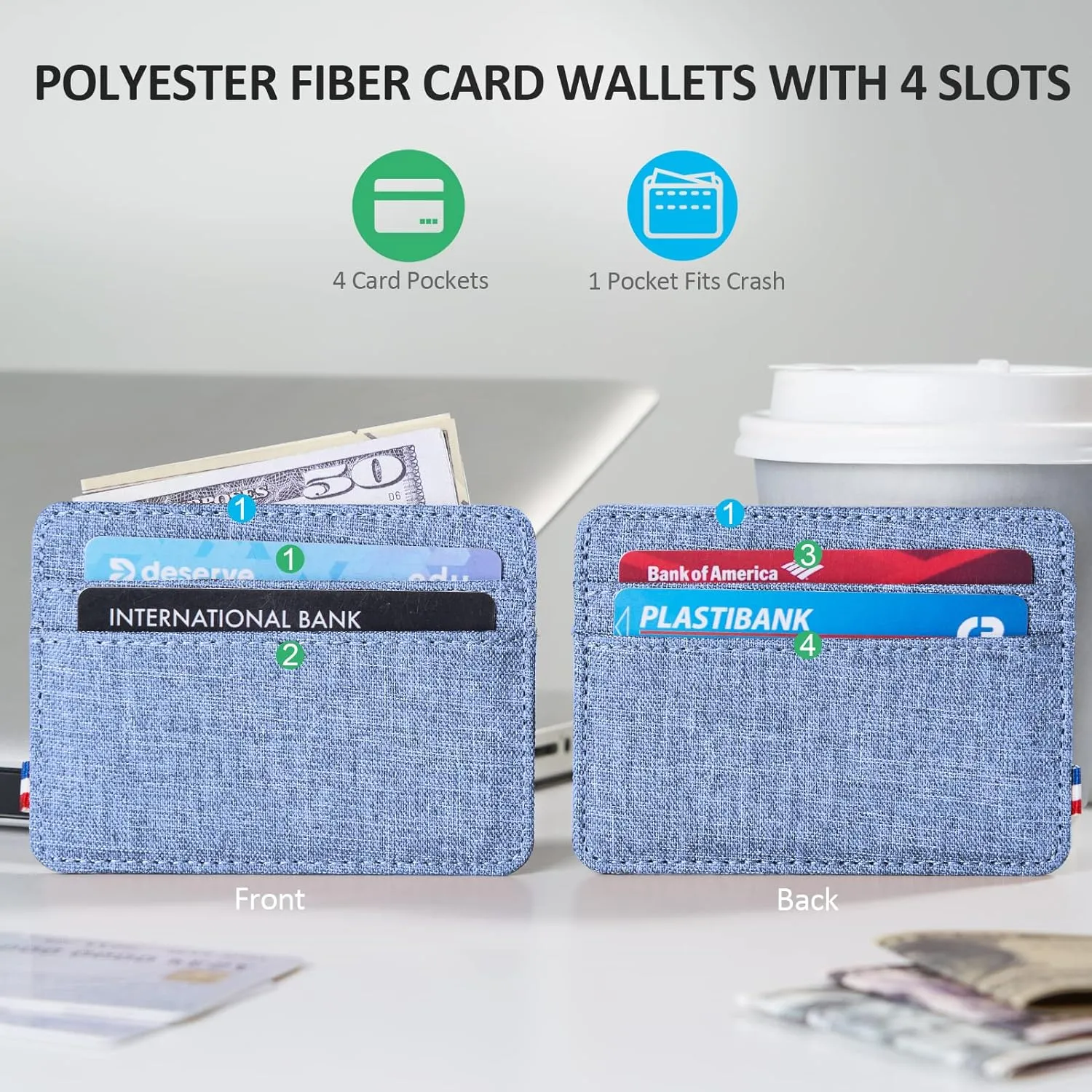 Qbool Mens Front Pocket Wallet Slim Minimalist with RFID Blocking Cash Slot Credit Card Holder (Z-Light Blue)