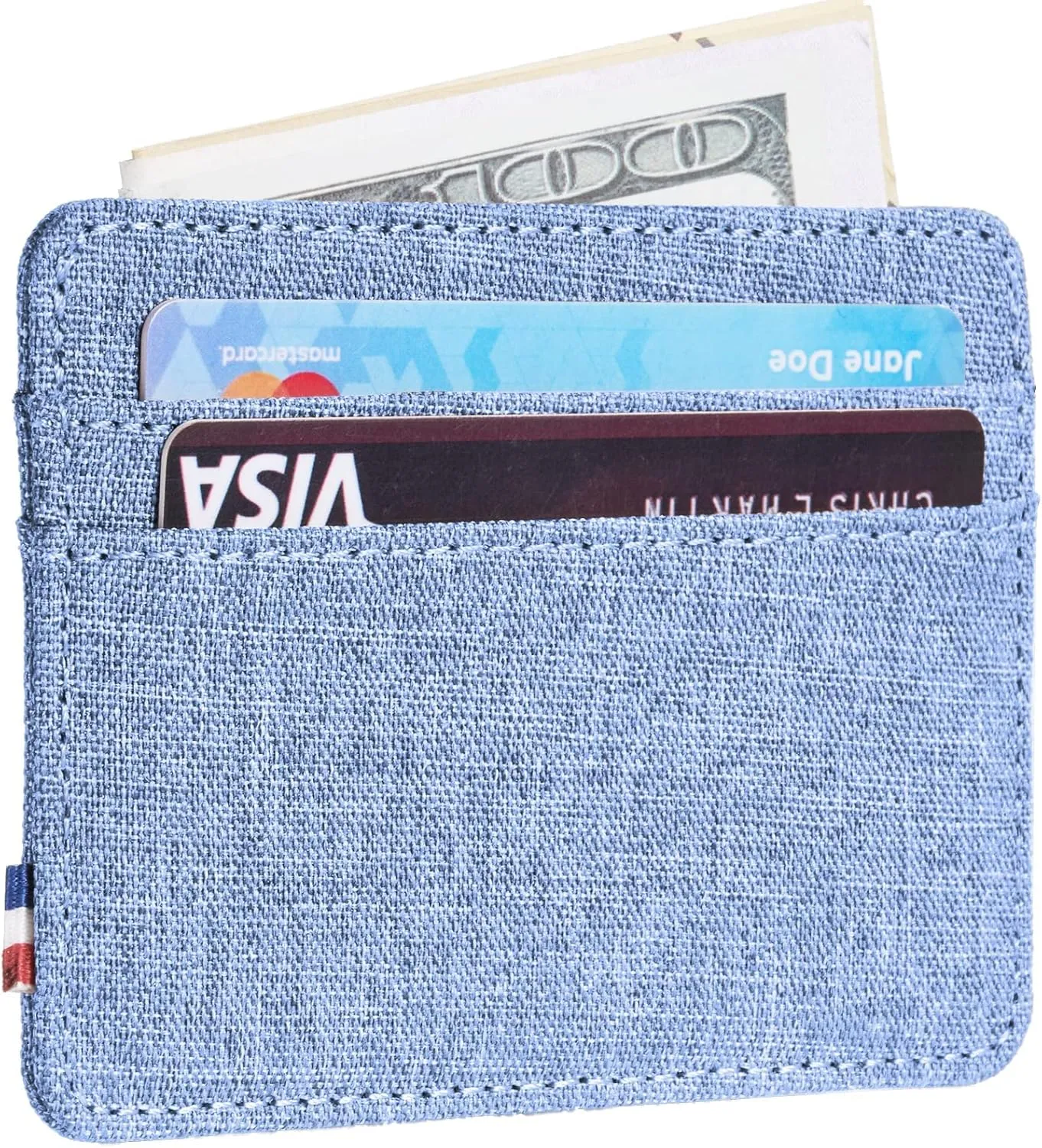 Qbool Mens Front Pocket Wallet Slim Minimalist with RFID Blocking Cash Slot Credit Card Holder (Z-Light Blue)