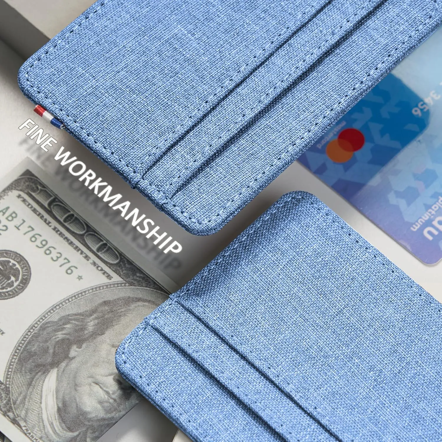 Qbool Mens Front Pocket Wallet Slim Minimalist with RFID Blocking Cash Slot Credit Card Holder (Z-Light Blue)