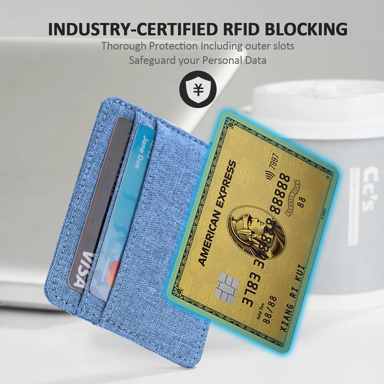 Qbool Mens Front Pocket Wallet Slim Minimalist with RFID Blocking Cash Slot Credit Card Holder (Z-Light Blue)