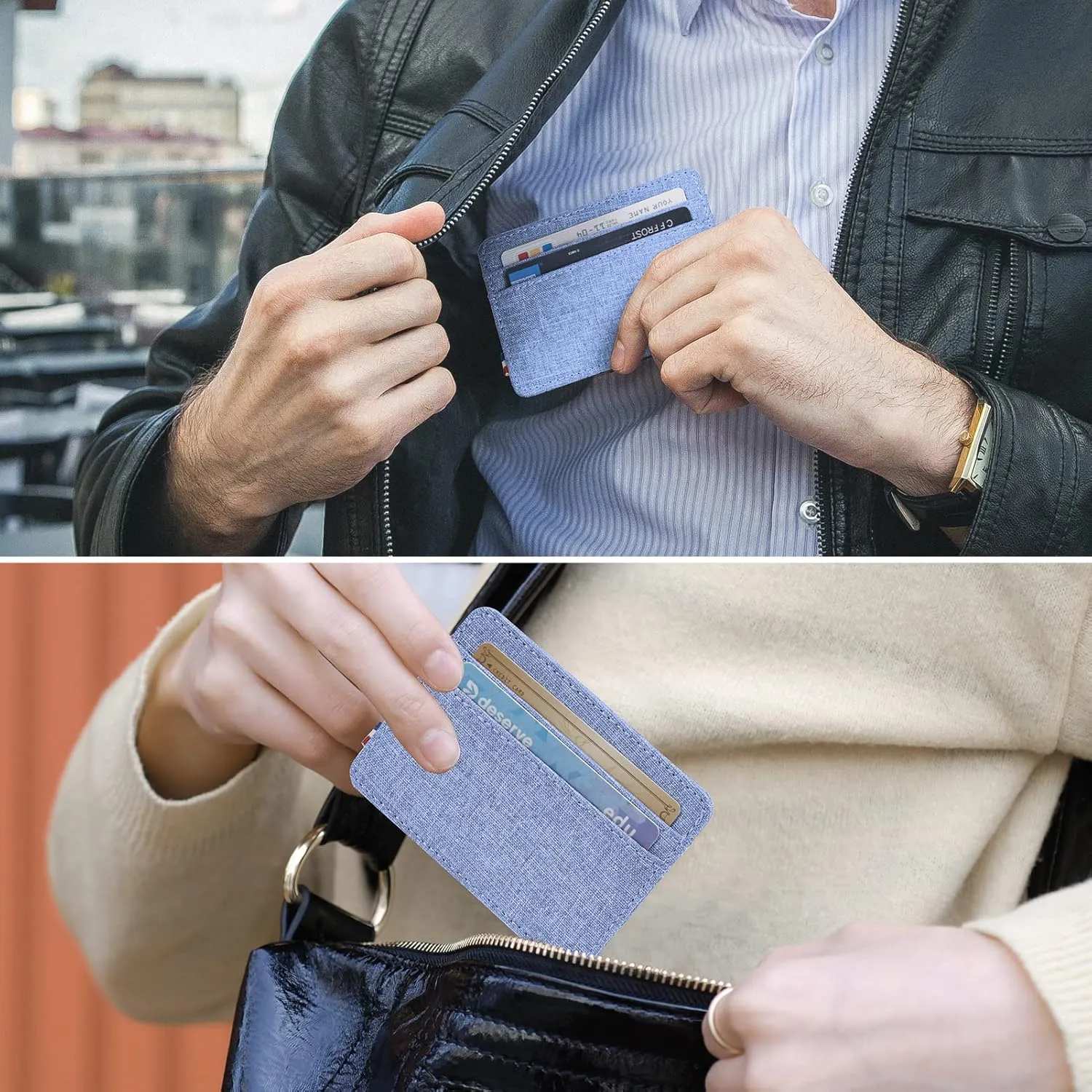 Qbool Mens Front Pocket Wallet Slim Minimalist with RFID Blocking Cash Slot Credit Card Holder (Z-Light Blue)