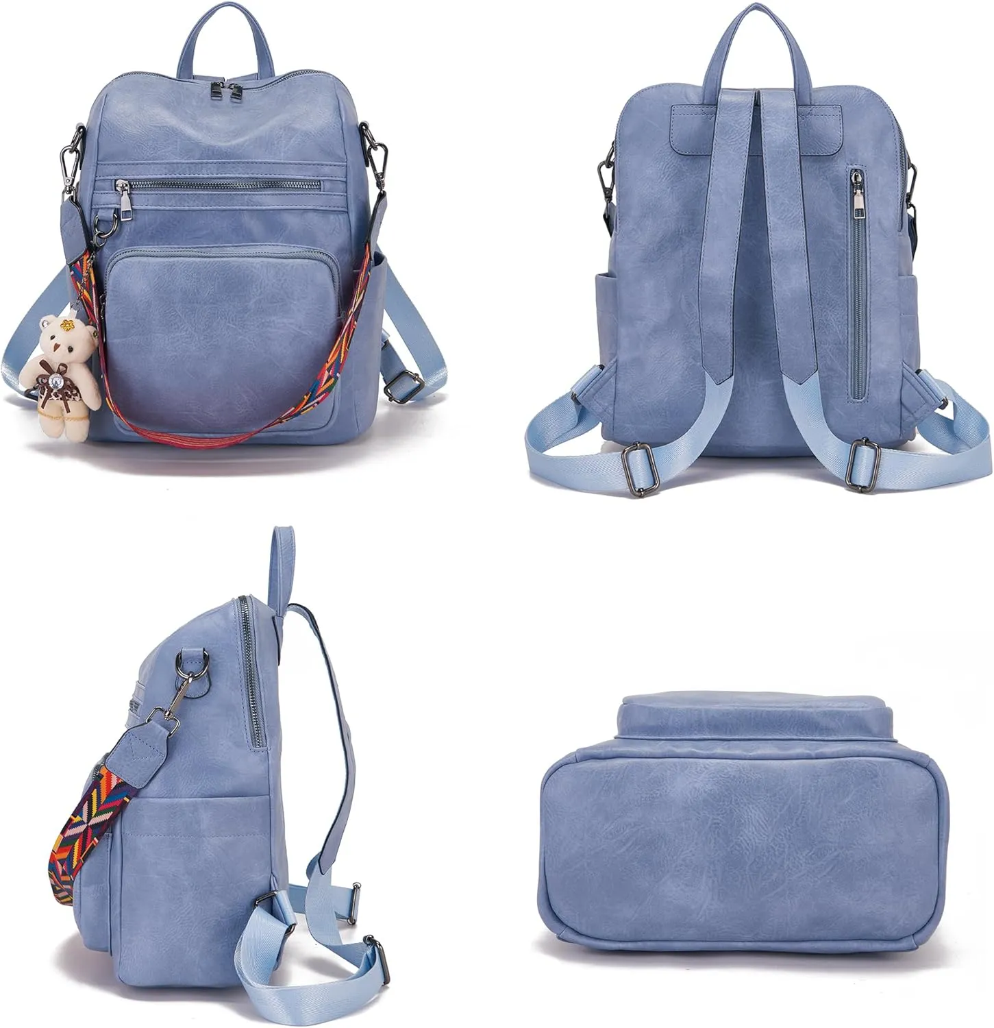 Qiyuer Women's Fashion PU Leather Backpack Purse for Women Designer Ladies Travel Convertible Shoulder Bag Blue