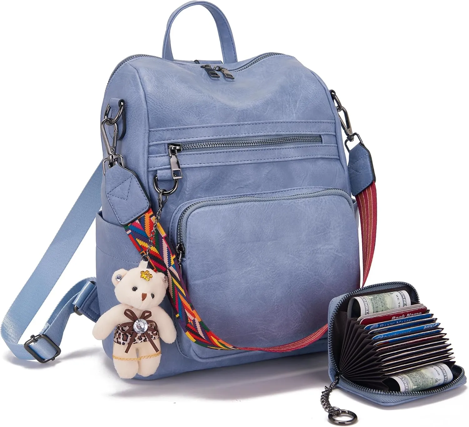 Qiyuer Women's Fashion PU Leather Backpack Purse for Women Designer Ladies Travel Convertible Shoulder Bag Blue