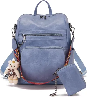 Qiyuer Women's Fashion PU Leather Backpack Purse for Women Designer Ladies Travel Convertible Shoulder Bag Blue