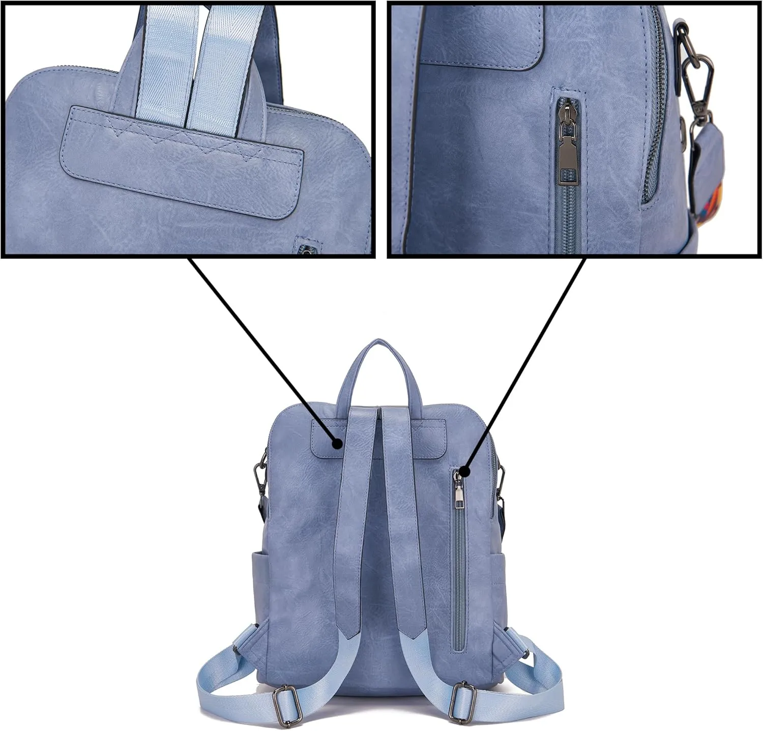 Qiyuer Women's Fashion PU Leather Backpack Purse for Women Designer Ladies Travel Convertible Shoulder Bag Blue