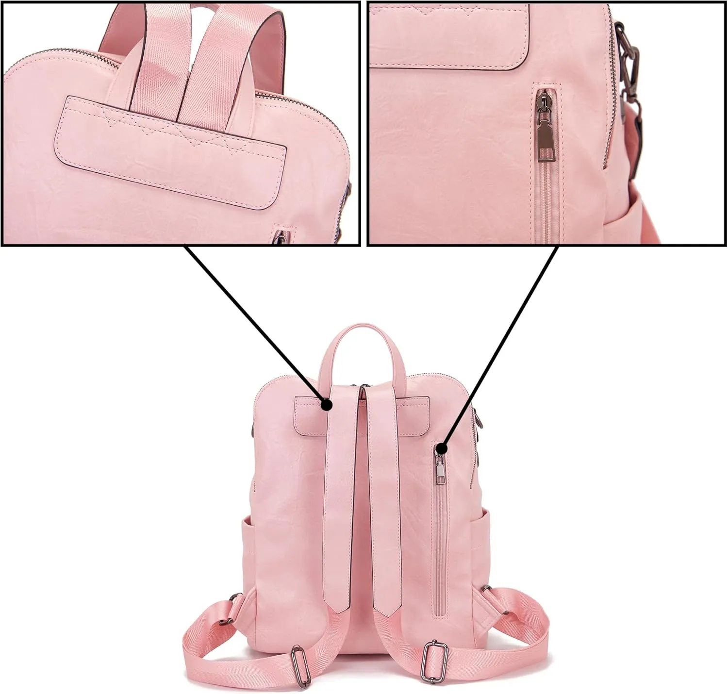Qiyuer Women's Fashion PU Leather Backpack Purse for Women Designer Ladies Travel Convertible Shoulder Bag LightPink