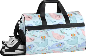 QsirBC Funny Seals Gym Bag for Women Duffle Tote with Shoes Compartment Men Weekender Duffel For Travel Sports Swimming Overnight