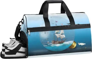 QsirBC Lightbulb Sailors Sailboat Birds Gym Bag for Women Duffle Tote with Shoes Compartment Men Weekender Duffel For Travel Sports Swimming Overnight